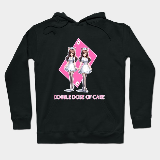 Twin Cat Nurses,  Double Dose of Care Art Hoodie by maknatess